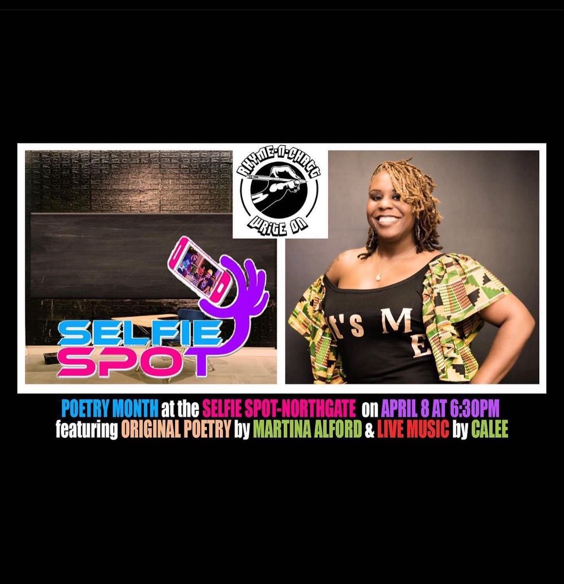 IOnlyKnow1Song's tweet photo. I’m a part of a local poetry group #rhymenchatt. Yesterday I got the chance to perform, alongside other poets, at #selfiespotchatt  to kick off #nationalpoetrymonth and shared my poem CHALK. It was the first time I performed from memory without reading. It was such a lovely time! https://t.co/lqE2pyKtan