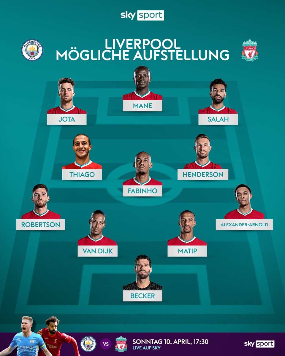 SkySportDE's tweet photo. Morgen ist es soweit, das Topspiel um die Meisterschaft steigt um 17:30 Uhr (Live auf Sky! 😏) und wir haben einen Blick drauf geworfen, wie die beiden Mannschaften auflaufen könnten.

Wer hat die Nase vorn? 👃

#SkyPL #Topspiel #MCILIV https://t.co/vxplP8aK8a