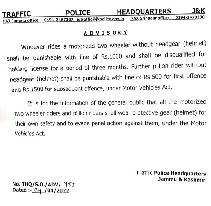 Traffic_hqrs's tweet photo. Advisory for two wheeler riders @JmuKmrPolice https://t.co/qnOxvbTKBe