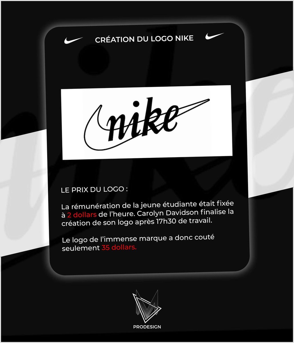 MD_Prodesign's tweet photo. 📖 L’histoire plutôt originale du logo @Nike !
🌍Un logo mondialement connu à faible coût.
#MDProdesign #FreelanceDesigner #story #histoire #nike #justdoit https://t.co/jnxf4JZsVV
