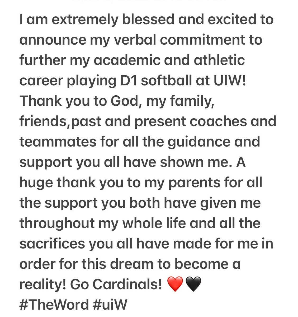aylagonzales25's tweet photo. Super excited for this opportunity!!❤️🖤 @hunter_bunch10 @deanofsoftball5 @UIWSoftball @Warren_Softball @Bombers_16u @FSAACADEMYGRIND https://t.co/4xhD30XjTv