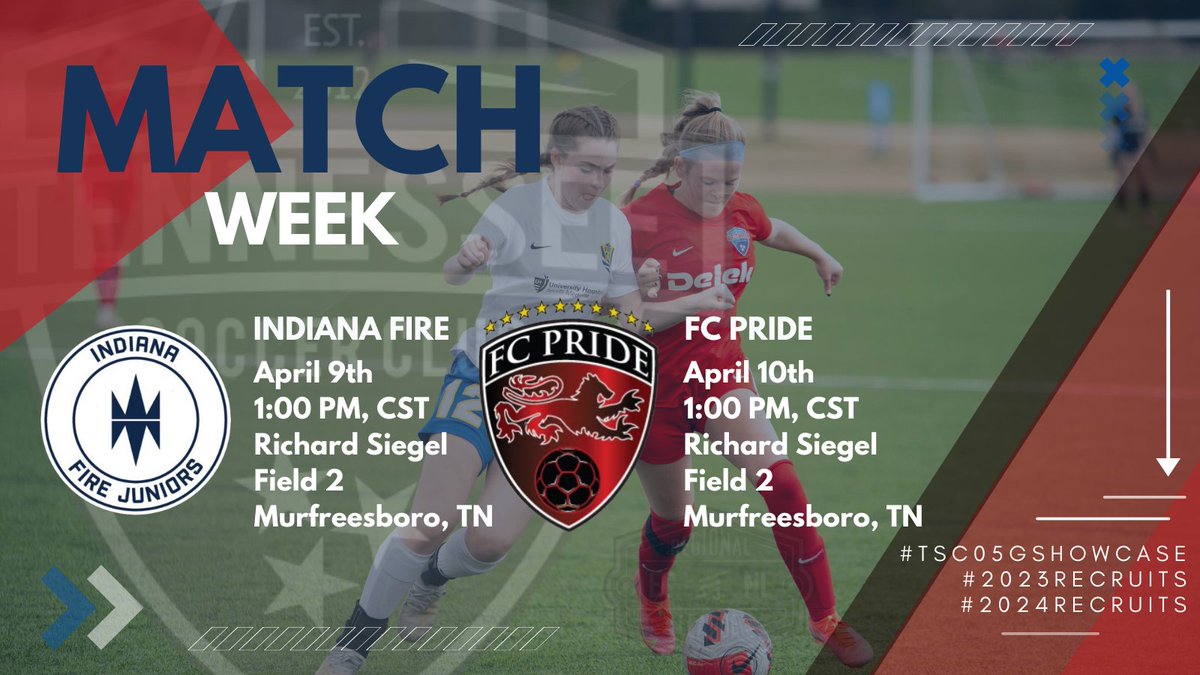TSC0405ECNLRL's tweet photo. It's game day in the Boro!! Excited to host both @GirlsECNL_IFJ and @FCPRIDESOCCER in TN this weekend!
#TSC05GShowcase #2023Recruits #2024Recruits 
@TSCECNL @ECNLOhioValley @TheSoccerWire @ECNLgirls @PrepSoccer https://t.co/sKKFw4V8u4