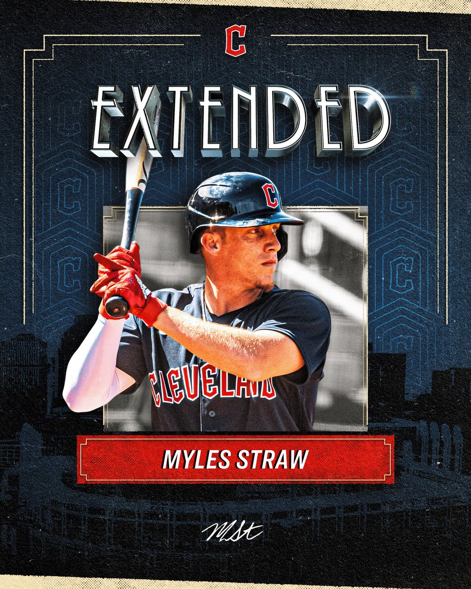 CleGuardians's tweet photo. We have signed OF Myles Straw to a 5-year contract extension with club options for the 2027 and 2028 seasons.

Glad you're here to stay, @myles_straw!

#ForTheLand https://t.co/Yz2OH5nXoo