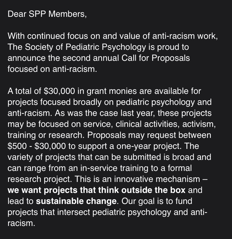 Dr. Melissa Santos (@drmelissasantos) on Twitter photo It’s back! <a href="/SPPDiv54/">Society of Pediatric Psychology</a> members check the list-serve. The antiracism grant mechanism is back.. proposals due mid May. #sppac2022 #thisispedspsych It’s back! <a href="/SPPDiv54/">Society of Pediatric Psychology</a> members check the list-serve. The antiracism grant mechanism is back.. proposals due mid May. #sppac2022 #thisispedspsych