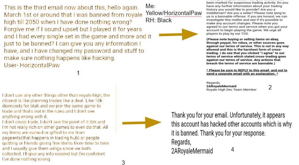 Horizontalpaw's tweet photo. Made this an Image so people can see full thing(reposting from reddit). Please repost/share. New to twitter** Made this bc a dev on the roblox server suggested it. Have a nice day. P1 bc theres 5 images #royalehigh #royalehightrading  #royalehighbanned https://t.co/6NCc43CQhy