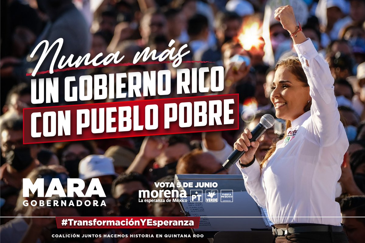 Es momento de #TransformaciónYEsperanza para #QuintanaRoo. ¡Nunca más un gobierno rico con pueblo pobre!