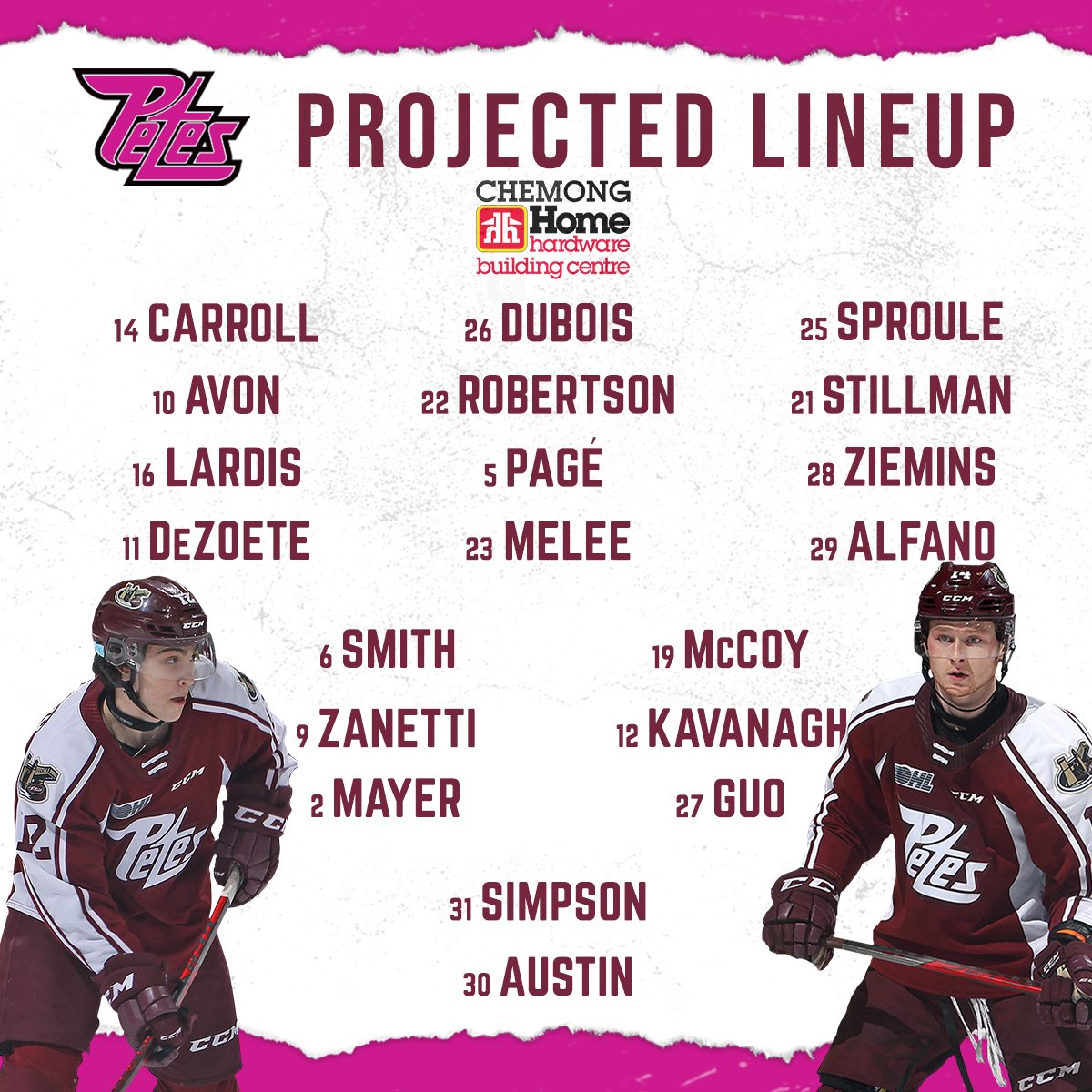 Our lines for Pink in the Rink 👇🏻 

#GoPetesGo