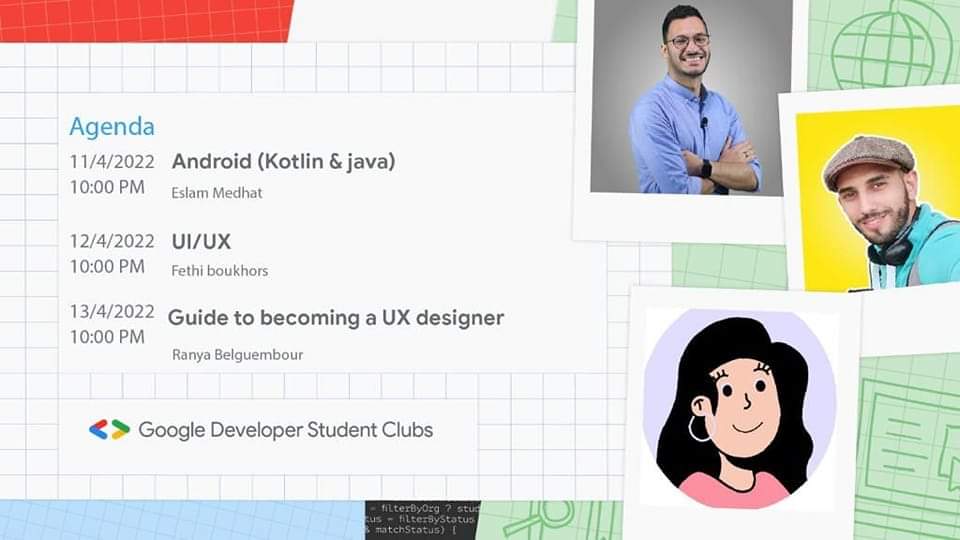 في sahra tech ايفنت مشترك بين النوادي راح يبقى معانا لمدة 4 اسابيع في رمضان. 
كل اسبوع نهدرو فييه على نوع من انواع development
في الاسبوع الاول راح نشوفوو : 
mobile application development
وبزاف حاجااات ملاح ان شاء الله .
انتظرونا🥰🥰🥰 

#gdsc  #GDSCMENA