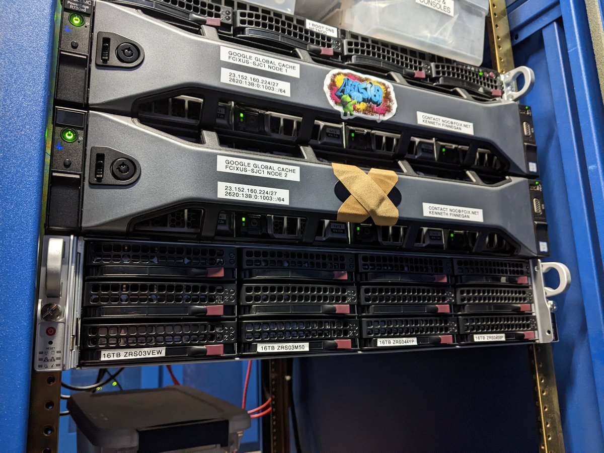 Mirror.fcix.net "griffin1" takes its rightful place in the <a href="/FremontCabalIX/">Fremont Cabal Internet Exchange</a> rack right below the Google Global Cache.