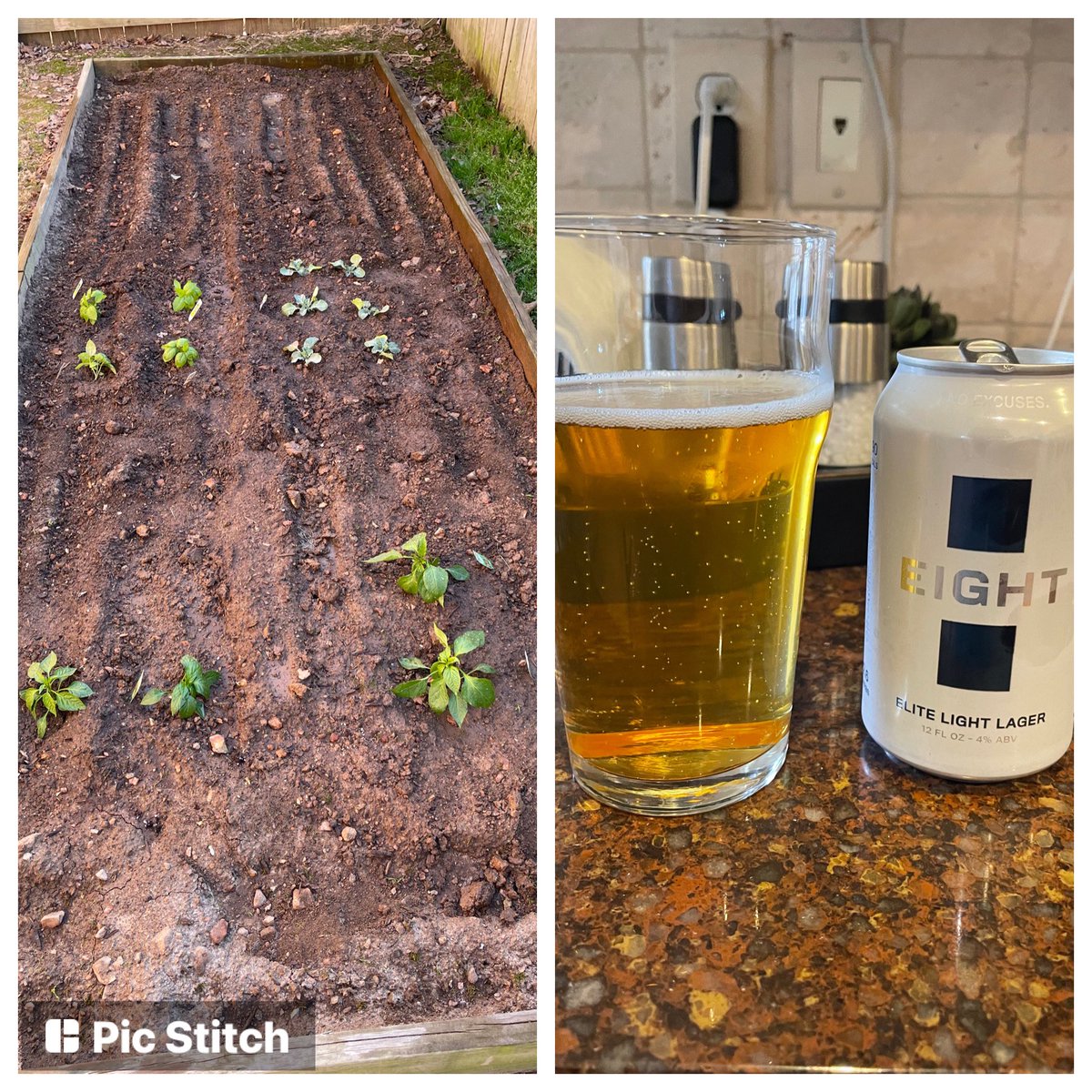 johnengleman's tweet photo. After a GRUELING day of planting the garden, enjoying an #EightBeer. Happy Saturday, peeps! https://t.co/mF2l5geGuj