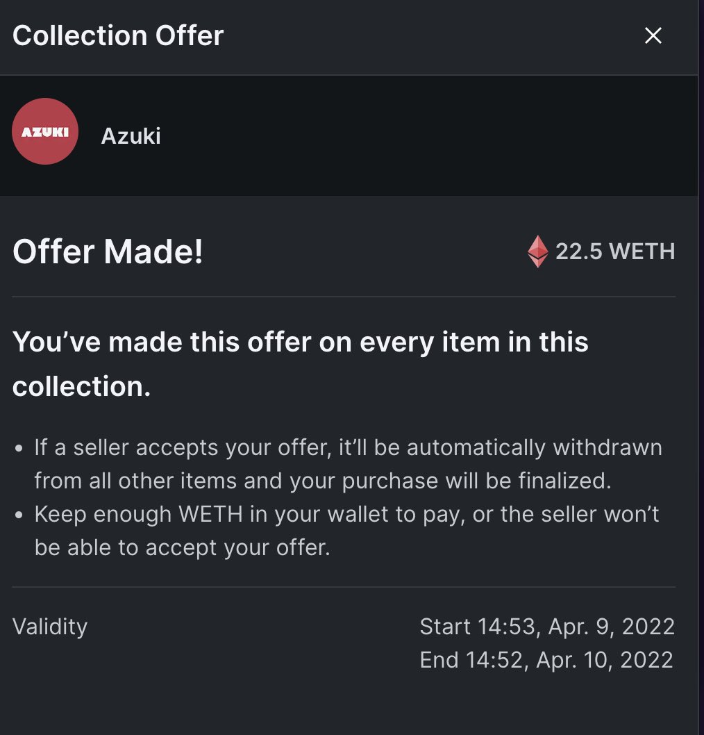 Kidzuki_NFT's tweet photo. Kidzuki’s are buying an @AzukiOfficial 

We have put a collection wide bid of 22.5 Eth on @LooksRareNFT This can be accepted by any Azuki holder. 
If your an Azuki holder and will take our offer I can add Rare Kidzukis so you can join along with us. #AzukiZen #Kidzuki #Azuki https://t.co/hDI2UvltYG