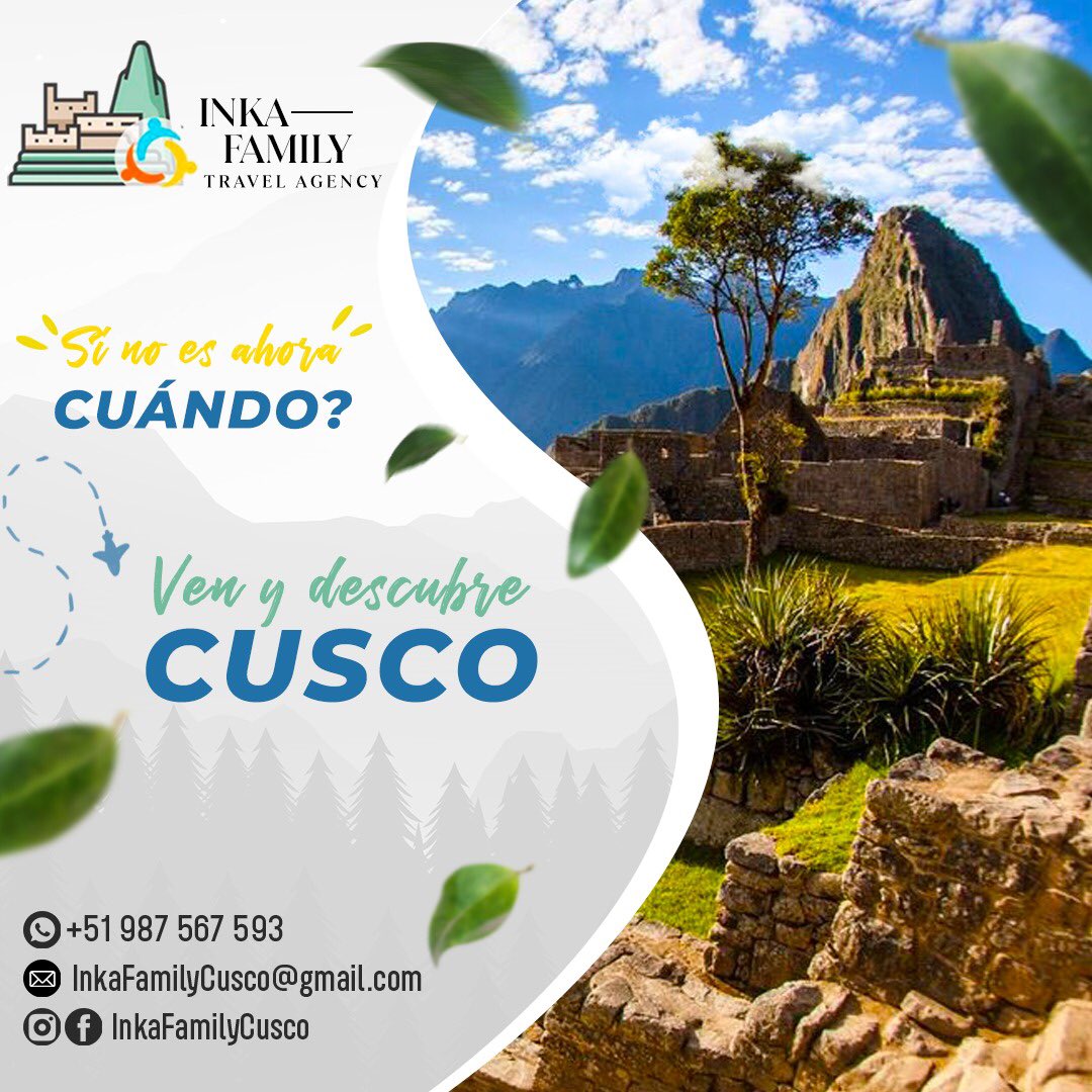 AgencyInka's tweet photo. Es hora de viajar y conocer!! ✈️
Paquetes Turísticos Seguros 💪👍¡¡
Inka Family Travel Agency ⛰😃😃
Contactos inkafamilycusco@gmail.com
TLF Whatsaap: +51 987567593📲📲
https://t.co/t4pqqskX1H
#Machupicchu #viajerosperu #peru #turismoseguro #cusco https://t.co/RFFbqJ5UJz