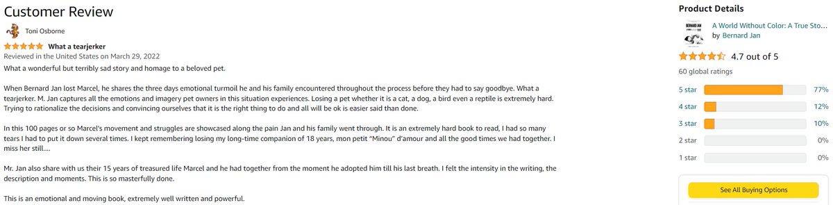 BernardJanWorld's tweet photo. ⭐⭐⭐⭐⭐ Amazon #review for my #truestory #AWorldWithoutColor 🐱🖤
Please read the review here 👉 https://t.co/JDgLCShdG0
Thank you for loving it, Toni! ❤
Check out my #eBook on Amazon 👉 https://t.co/bwQNBea7Ct
#indieauthors #books #cats #cat #pets #mustreads #IARTG RT https://t.co/6VgTE1YOBN
