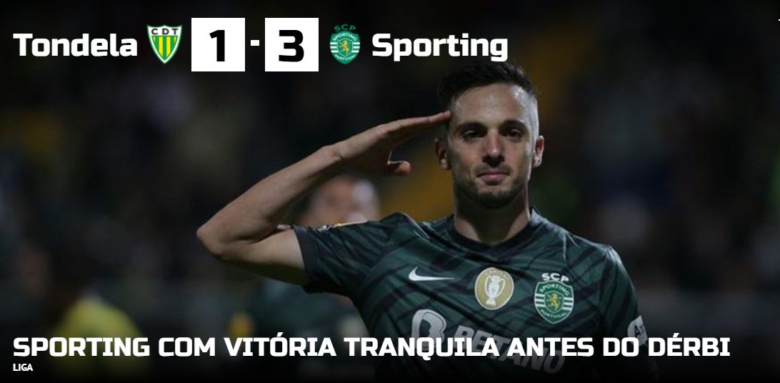SuperSportingPT's tweet photo. ✅ +3 pontos, numa vitória tranquila frente ao Tondela. Agora é começar já a preparar o dérbi 🤩
✅ #DiaDeSporting #CDTSCP #SportingCP #OndeVaiUmVãoTodos #EuSouCampeão #LigaPortugalBwin #RumoAoBi https://t.co/DJ8uZSe5sP