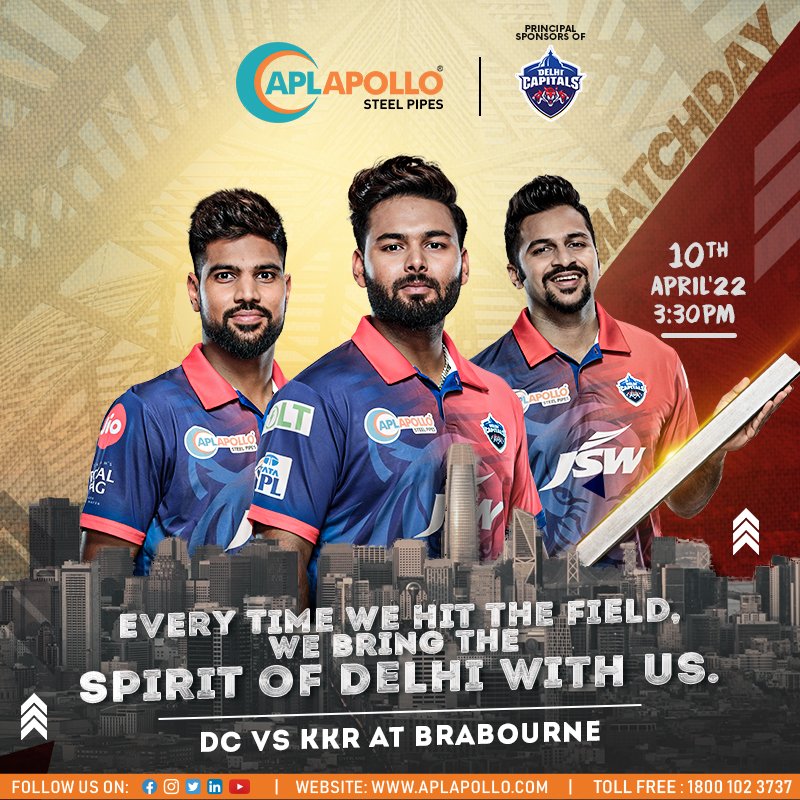 aplapollo_tubes's tweet photo. And it motivates us to fight ever harder. Make your voice heard #Delhi, and cheer for your #Capitals!
#KKRvsDC
10/04, 15:30
Brabourne - CCI
#SteelTheShow #MenOfSteel #StrongerTogether #APLAPOLLOxDC #WeCraftSteel #APLApollo #DCvsKKR #DelhiCapitals #DilliBoys @DelhiCapitals https://t.co/NwhnroE57P