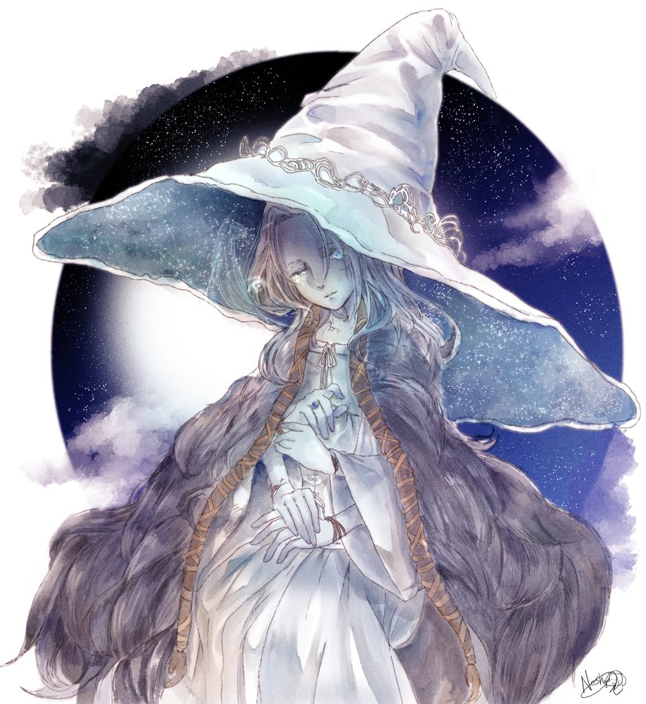 ranni the witch 1girl hat witch hat extra arms solo cloak fur cloak  illustration images