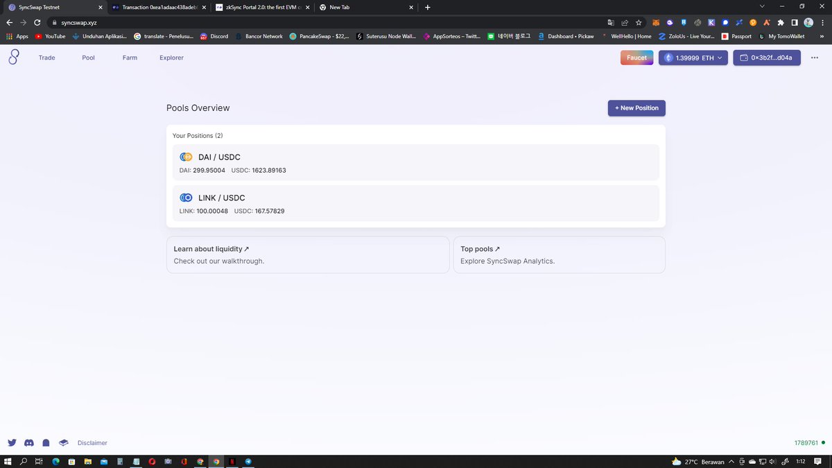 tohir238's tweet photo. @syncswap 
awesome
#L222 #zkSync #Layer2 #ZKRollup #testnet #Ethereum #DeFi https://t.co/UdWNdZ33CM