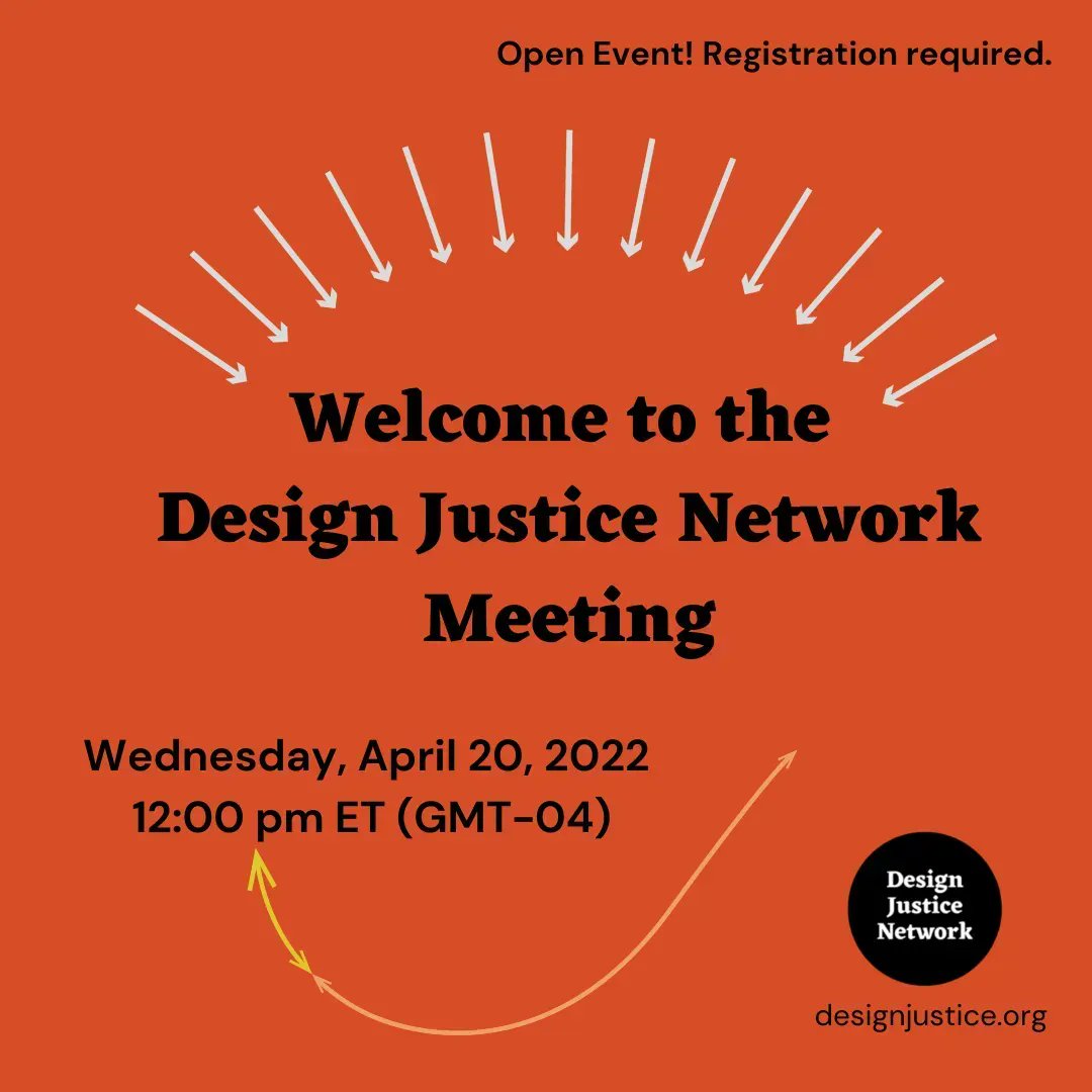 design__justice's tweet image. Join us April 20th, 2022 at 12:00 p.m. (GMT-04) for our Welcome to the Design Justice Network. This is a public event and great way to learn more about the network. Here is a link to registration: buff.ly/3unb0wV

#DesignJusticeNetwork #DesignJusticeNews #DesignJustice