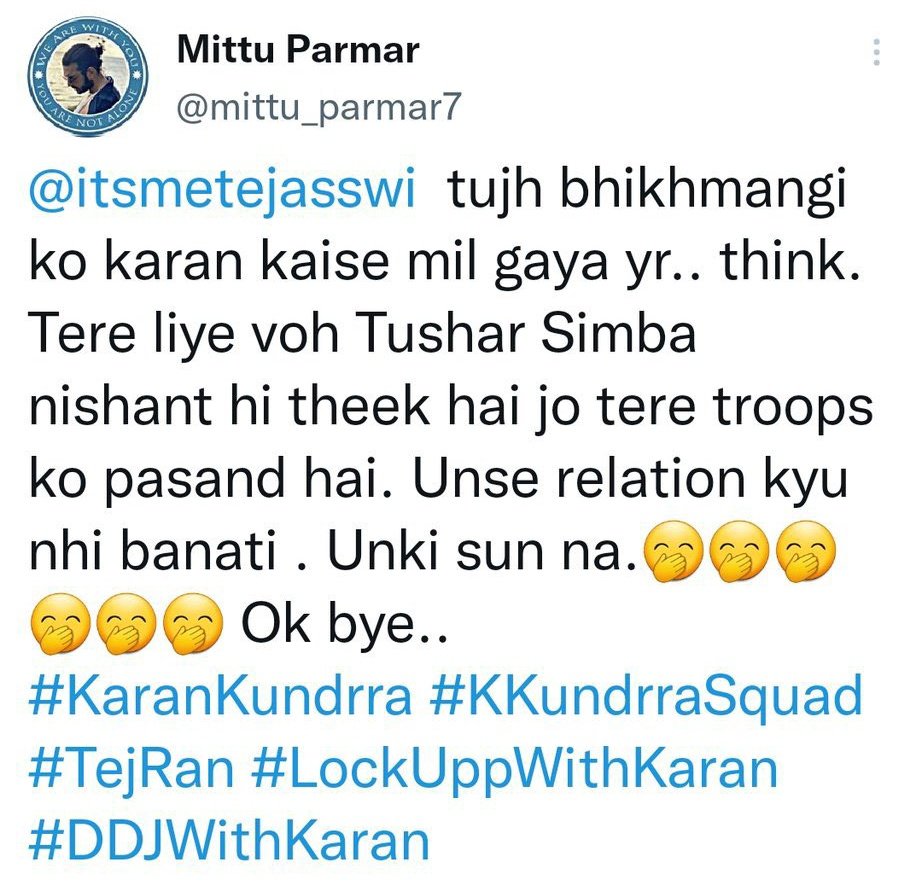 sheetal1554's tweet photo. @kkundrra Yehh aapke so called fans @mittu_parmar7  &amp; @Shashan71745660  ..inse aapki khusi dekhi nahii jaati...so called squads ke members ..dekho kaise dhaajiya uda rahe haii Teja ki..They are literally hoping for your breakup..

#KKundrraSquad 
#TejaTroops 
#TejRan https://t.co/JNHoNddNgB