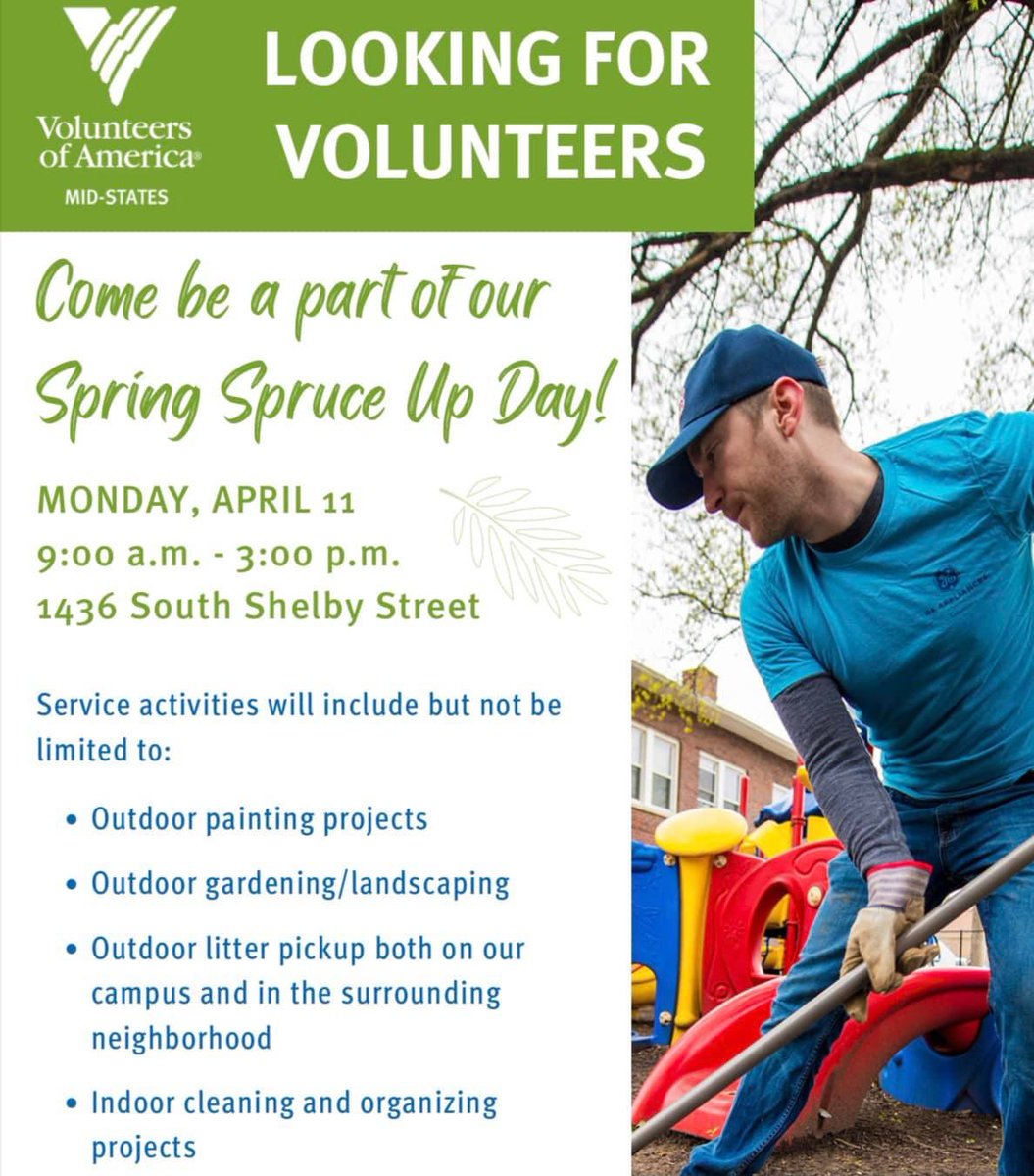 Give A Day (@giveadaylou) on Twitter photo Join community partners to help spruce up the <a href="/Vol_of_America/">Volunteers of America</a> Mid-States Shelby St. addiction recovery program site Monday, April 11th!
Special thanks to our community partners <a href="/MetroUnitedWay/">Metro United Way</a>, <a href="/brownforman/">Brown-Forman</a>, and <a href="/GE_Appliances/">GE Appliances</a>. Visit mygiveaday.com
#LiveUnited #MGAD2022 Join community partners to help spruce up the <a href="/Vol_of_America/">Volunteers of America</a> Mid-States Shelby St. addiction recovery program site Monday, April 11th!
Special thanks to our community partners <a href="/MetroUnitedWay/">Metro United Way</a>, <a href="/brownforman/">Brown-Forman</a>, and <a href="/GE_Appliances/">GE Appliances</a>. Visit mygiveaday.com
#LiveUnited #MGAD2022