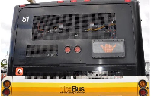 girlie_mac's tweet photo. TIL TheBus has a Shaka switch to mahalo a driver behind 🤙 I love it 💖 
https://t.co/jT51dDOPQA https://t.co/QT2jeajpry