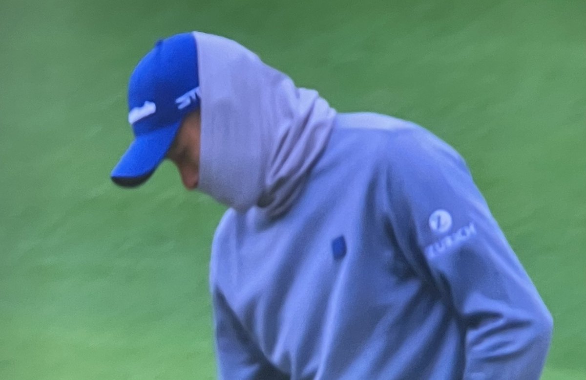 LIVgolf_'s tweet photo. Collin Morikawa, the kid from California, bundled up for today’s third round of #TheMasters. https://t.co/NgEIl3U4MA