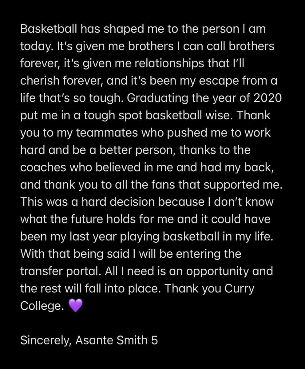 Asantexsmith's tweet photo. Control what you can control, and never lose hope. I will be entering the transfer portal for the remainder of my 3 years of college. https://t.co/LnuFjgAasY