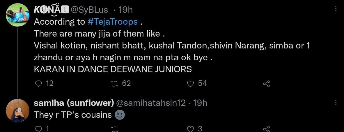 sheetal1554's tweet photo. @kkundrra  see your fan @SyBLus_  iske life ka har mudda teja se shuru hota hai abhi 4 din se uske car ke piche pad gaya tha with Awon 🤣and @samihatahsin12  is saying ki choosing Teja is your loss .Fans hai yaa relationship counsellor.😂😂

#KKundrraSquad 
#TejaTroops 
#TejRan https://t.co/upKprD22yY