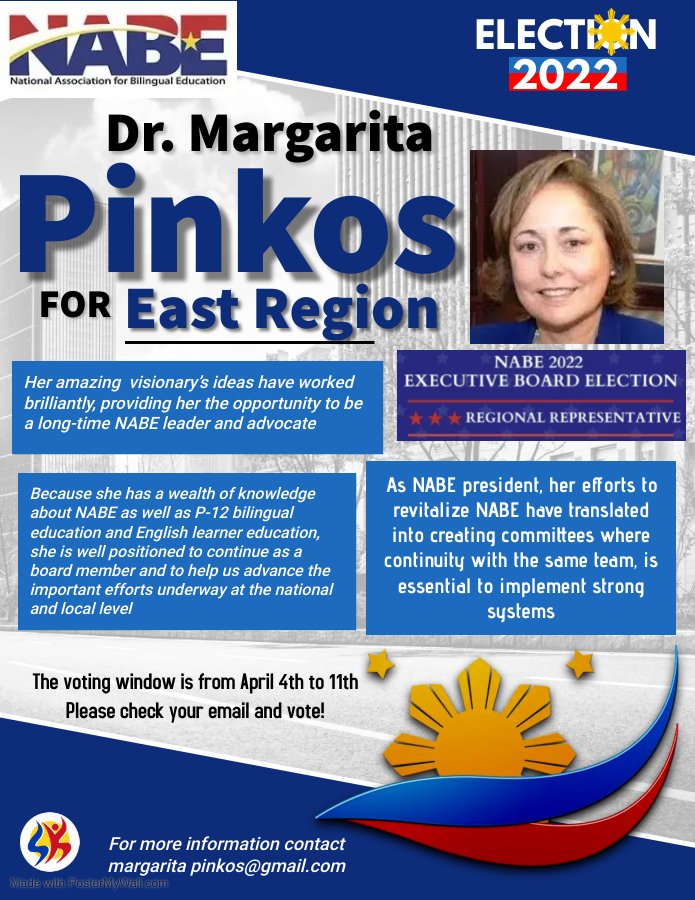 Important NABE Board elections are coming up for regional seats‼️ 

If you are in the Eastern region, consider voting for Dr. Margarita Pinkos, who is the current NABE Board President, long-time NABE leader and advocate, and an all-around remarkable and kind human being.