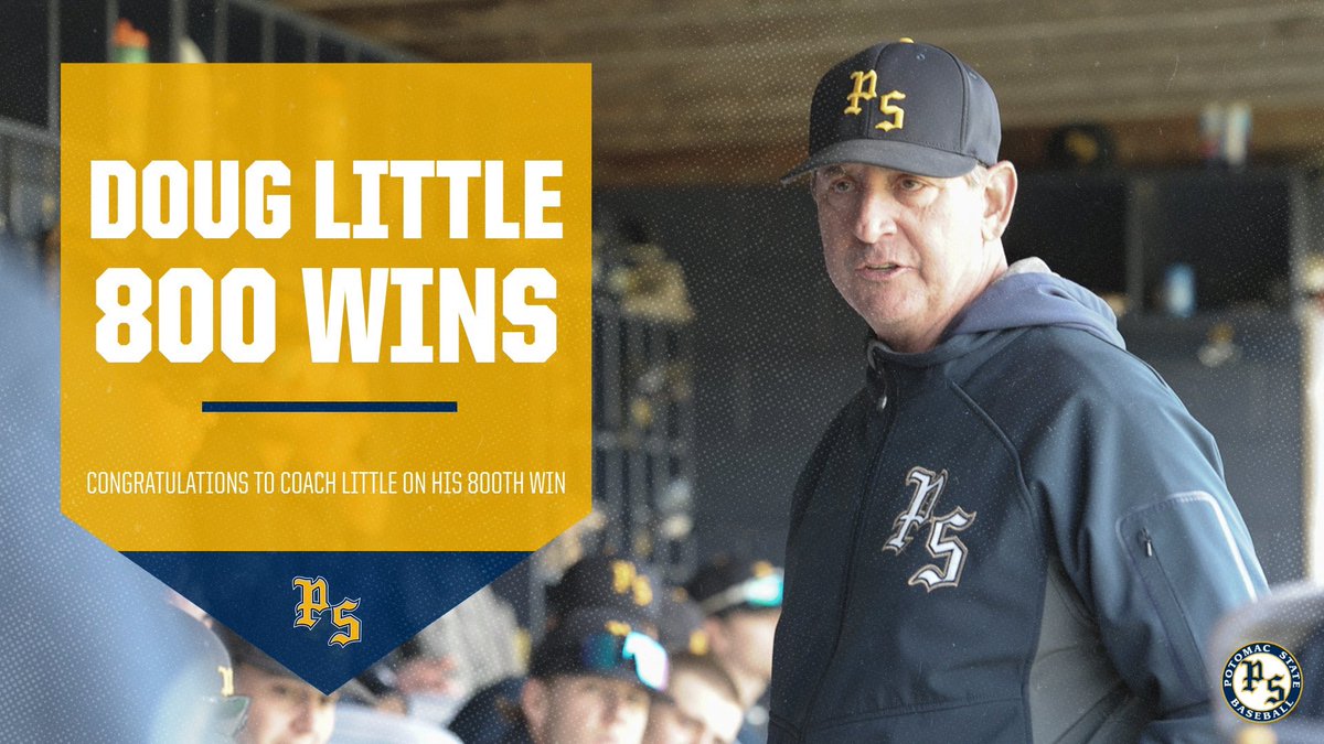 Congratulation to Potomac State Baseball Head Coach Doug Little <a href="/DougLittle1/">Doug Little</a> who picked up win #800 today with a 5-1 win over Scotland Prep.  Fittingly, Morgan Little’s 2-run single in the sixth provided the winning run. #CatamountCulture