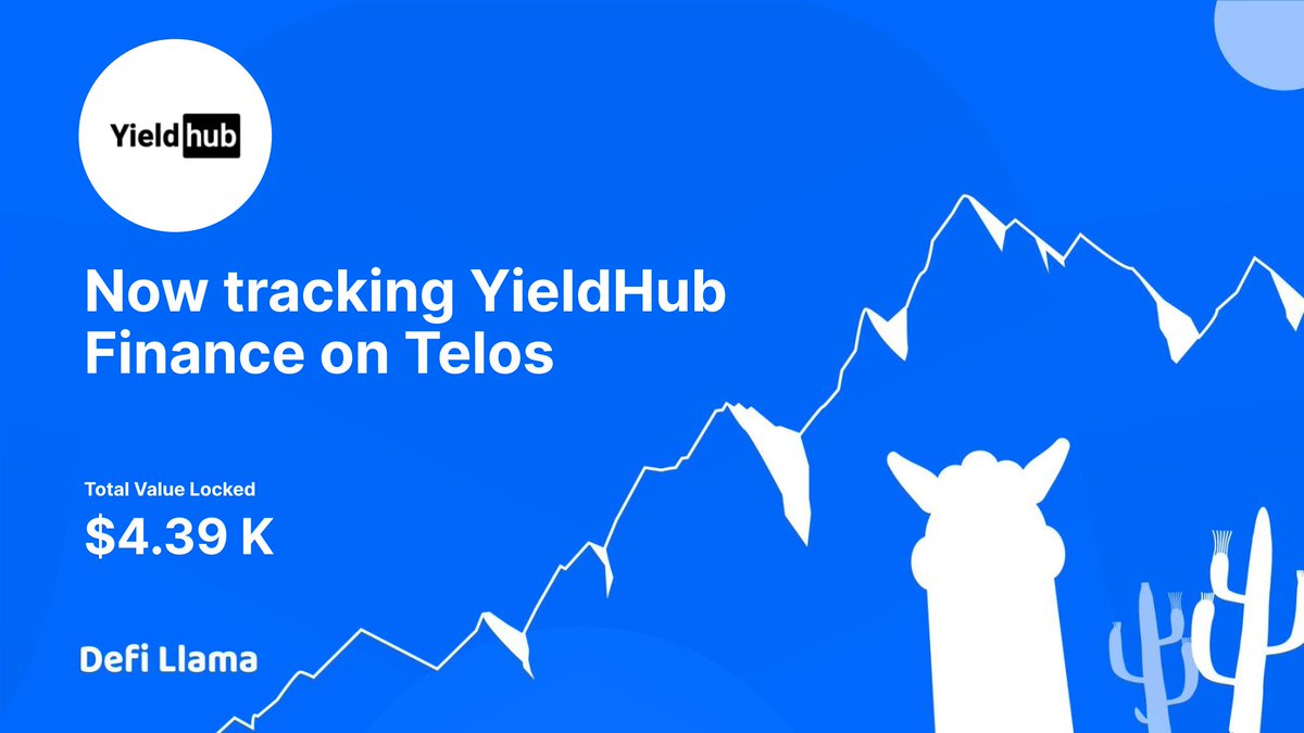 DefiLlama's tweet photo. Now tracking @YieldHubFinance on @HelloTelos 

YieldHub aggregates and optimizes yield for decentralized finance investors. Investors can browse and deposit their assets into vaults that maximize returns.

https://t.co/fDy7QS2aNp https://t.co/XLlM5hpj4N
