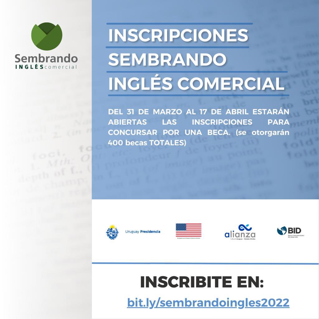 alianzaeduuy's tweet photo. 🔴 400 Becas totales para cursar INGLÉS COMERCIAL gracias a @sembrandouy @usembassyMVD @el_BID 🔴 ▶️ Postulate AHORA en: https://t.co/IDhc7DmOjF ◀️ y difundí con RT. 📣 https://t.co/MDgTj1FjLQ