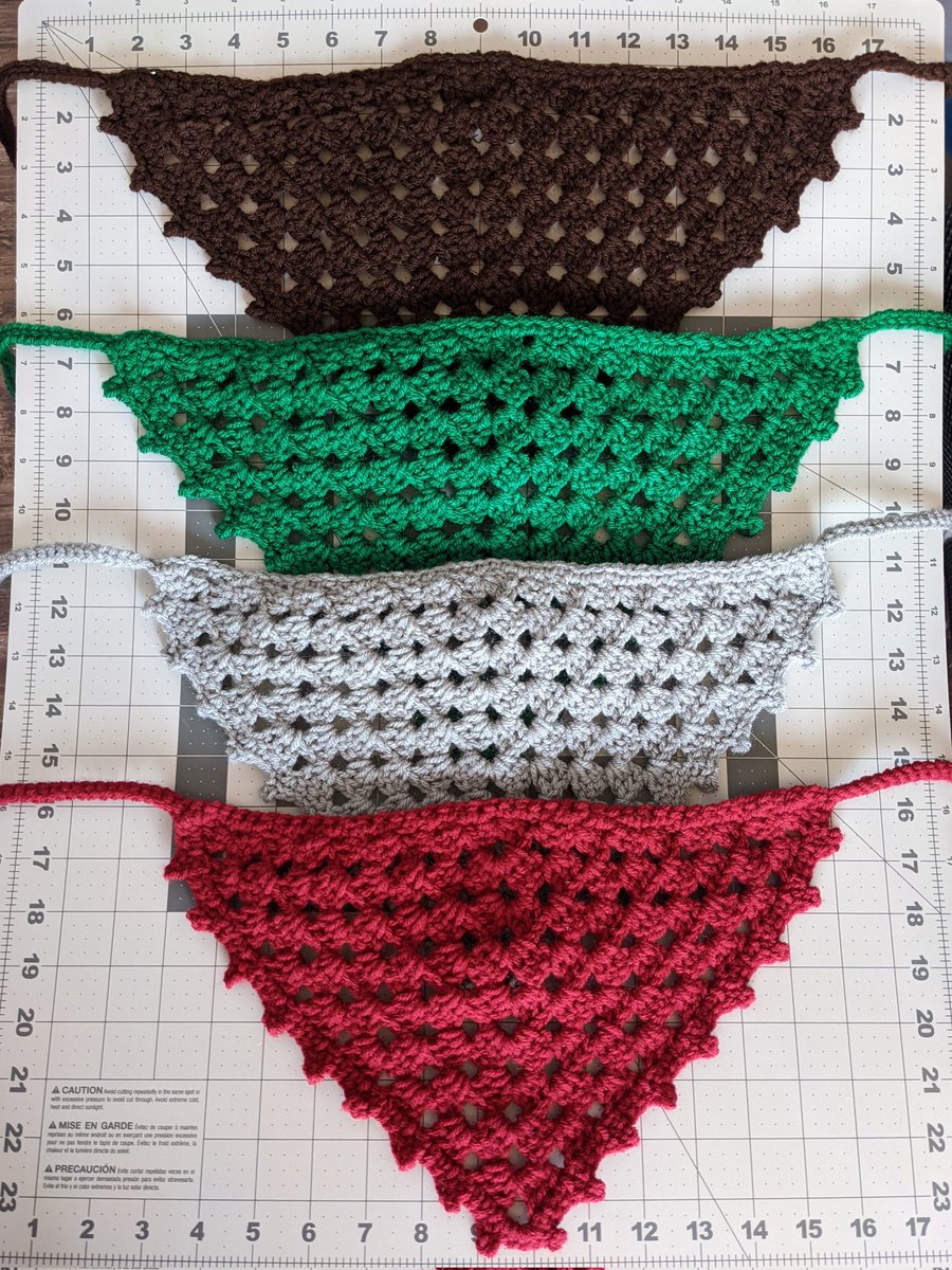 ElliettesH's tweet photo. Crochet bandanas: $15 each. Only 1 each available in the solid colors and limited amounts of the multicolor bandanas. Solid color bandanas are thicker and a little bit stiffer than the multicolor ones, but they lay the same way. DM to order https://t.co/L5nOXSO5eR