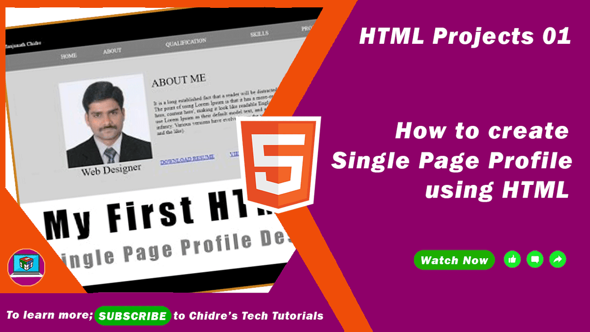 ManjunathChidre's tweet image. Learn How To Create Single Page Online Profile using HTML step by step.
Watch Now: youtu.be/5-GqQZvSQvA

Please do subscribe, share and support:
youtube.com/chidrestechtut…

#HTML #HTMLProject #OnePageWebsite #ChidresTechTutorials #WebDesign #WebsiteDesign #Coding