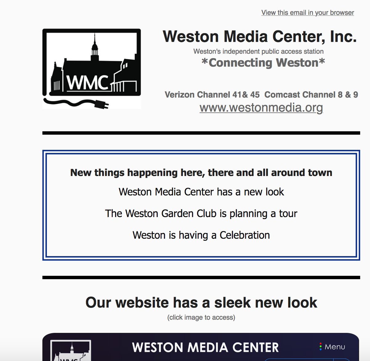 Did you see our latest newsletter yet?  Subscribe ad it'll be in your inbox next time! westonmedia.org 📫us11.admin.mailchimp.com/campaigns/show…