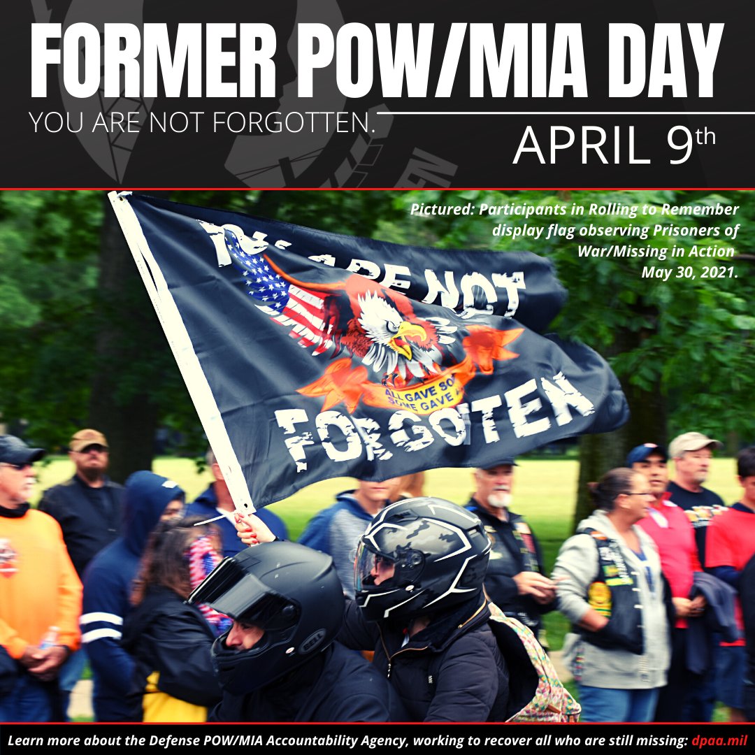 Today is National Former POW/MIA Day. Every Memorial Day weekend, we ride in remembrance of our POW/MIAs, both accounted for and still missing, because you are not forgotten to us.