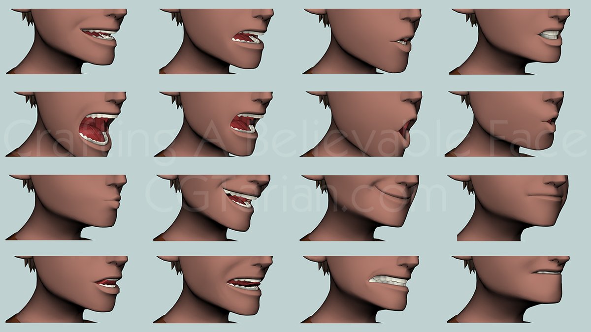 mslackinoff's tweet photo. #animtip!  #animation when posing a stylized character from 3/4 sometimes we will do a 2D cheat to give the far side of the mouth corner more 'depth.'  By forcing the opposite camera mouth corner back, we get a better silhouette on our mouth, and again, more graphic contrast! https://t.co/Ohr430SFUX