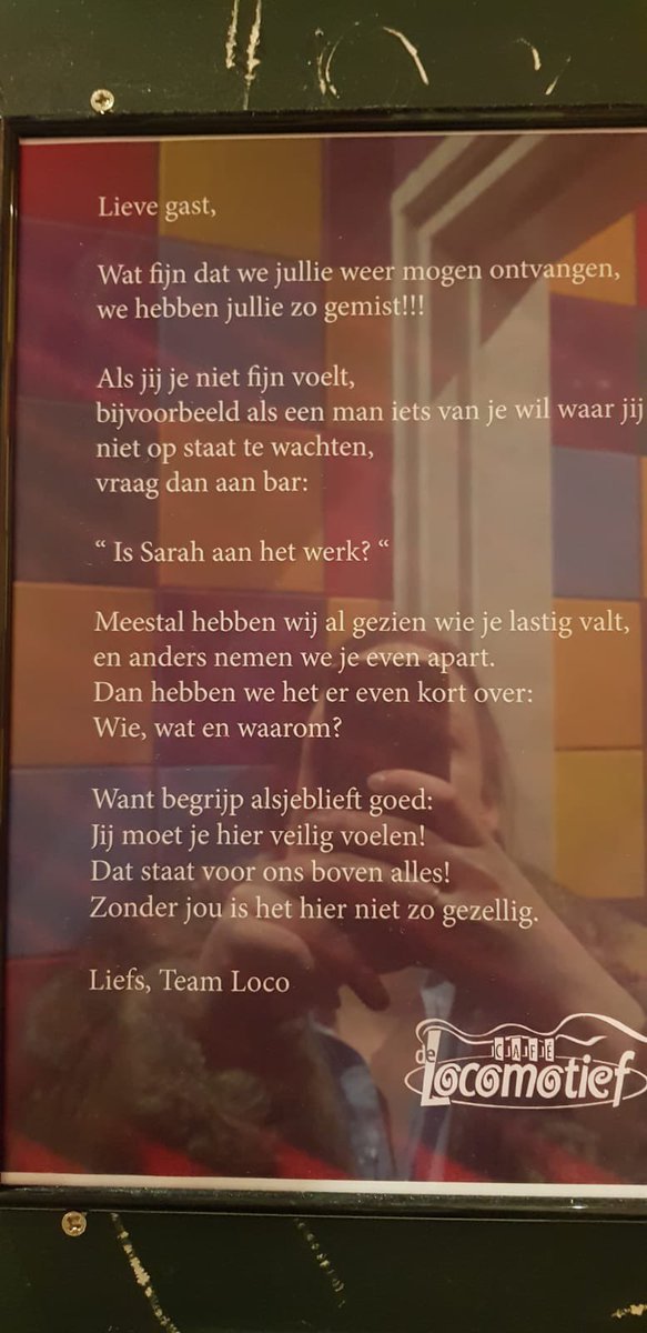 AadLips's tweet image. ‘n Lieve vriendin stuurde me deze foto.

Ze schoot ‘m op ‘t damestoilet van café De Loco in Venlo, waar ‘t in de weekeinden vaak druk is.

Ik deel de foto graag omdat ik ‘t ‘n geweldig mooi initiatief vind dat navolging verdient.