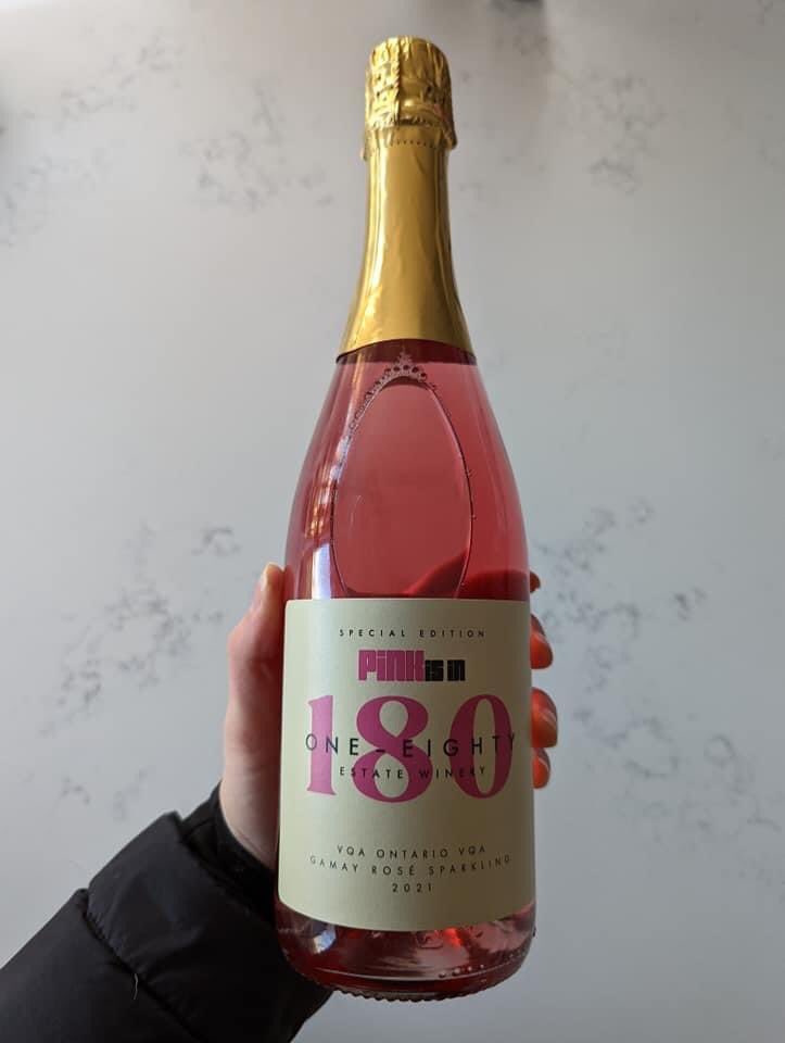 D_S_J_'s tweet photo. So, we thought it would be fun to have a @pinkisinshow bubbly pink wine and @180wines agreed. Available online or in person at their awesome vineyard in Jordan Station, Ontario. We filmed a few episodes at this beautiful location. #pinkisinshow #180wines #180winery https://t.co/5yd4UBGbni