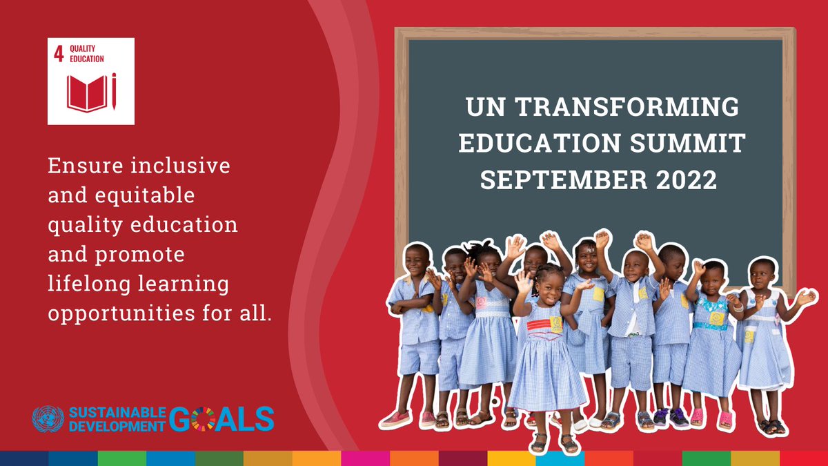 StefanoDeCupis's tweet photo. 🤔Do you know?

💬The #TransformingEducationSummit seeks to mobilize political commitment to recover pandemic-related learning losses; to reimagine #education systems; and to revitalize national/global efforts to achieve #SDG4 

ℹ️Stay tuned:https://t.co/n8mGfjtpQf

#SDGs #UNGA77 https://t.co/SWuRbVwavY