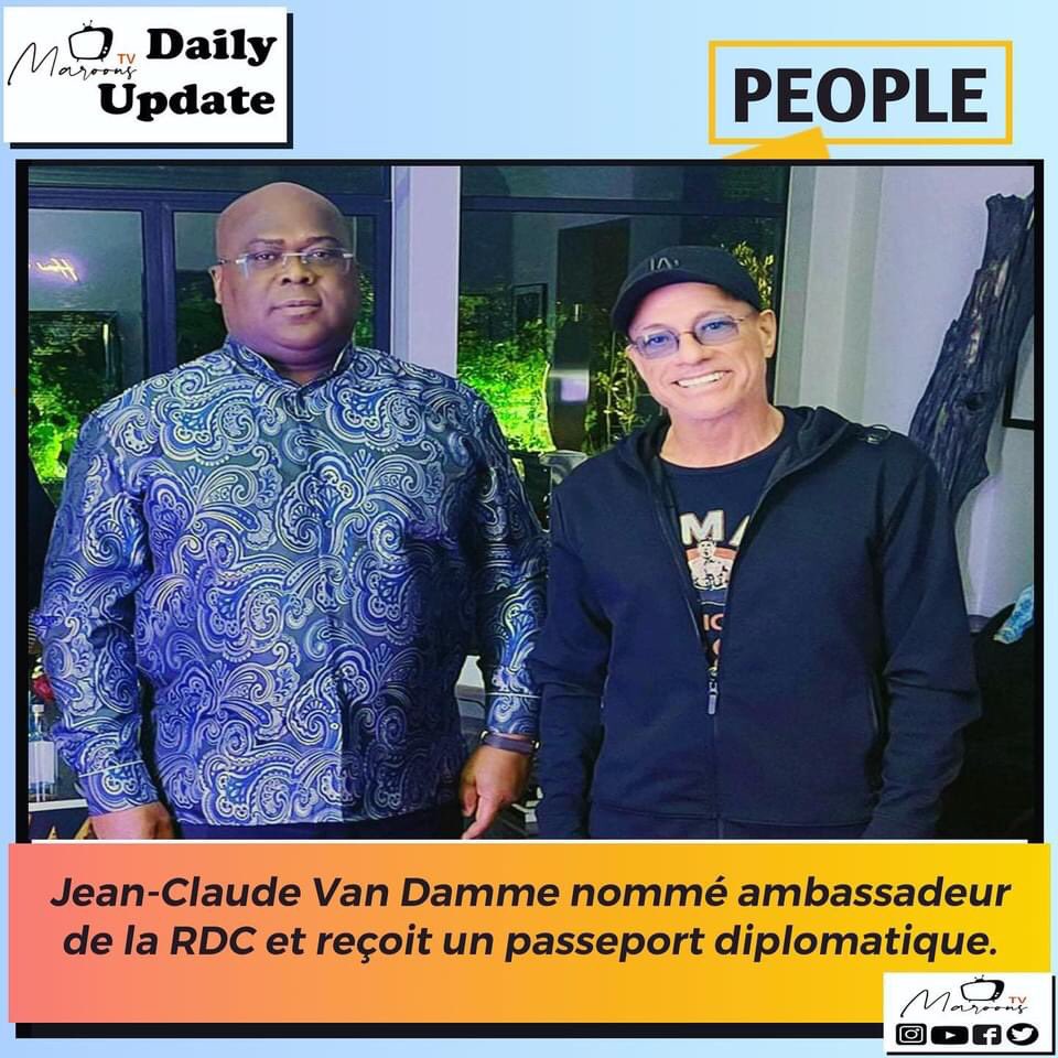 MaroonsTv's tweet photo. 🚨#MaroonsTvDailyUpdate🚨

L’acteur belge Jean-Claude Van Damme en visite en République Démocratique du Congo depuis quelques jours a été nommé ambassadeur du Congo et reçoit un passeport diplomatique

https://t.co/swFaaNHNt8

#JeanClaudeVanDamme 
#MaroonsTvDailyUpdate
#MaroonsTV https://t.co/fW9Bh7vRK1