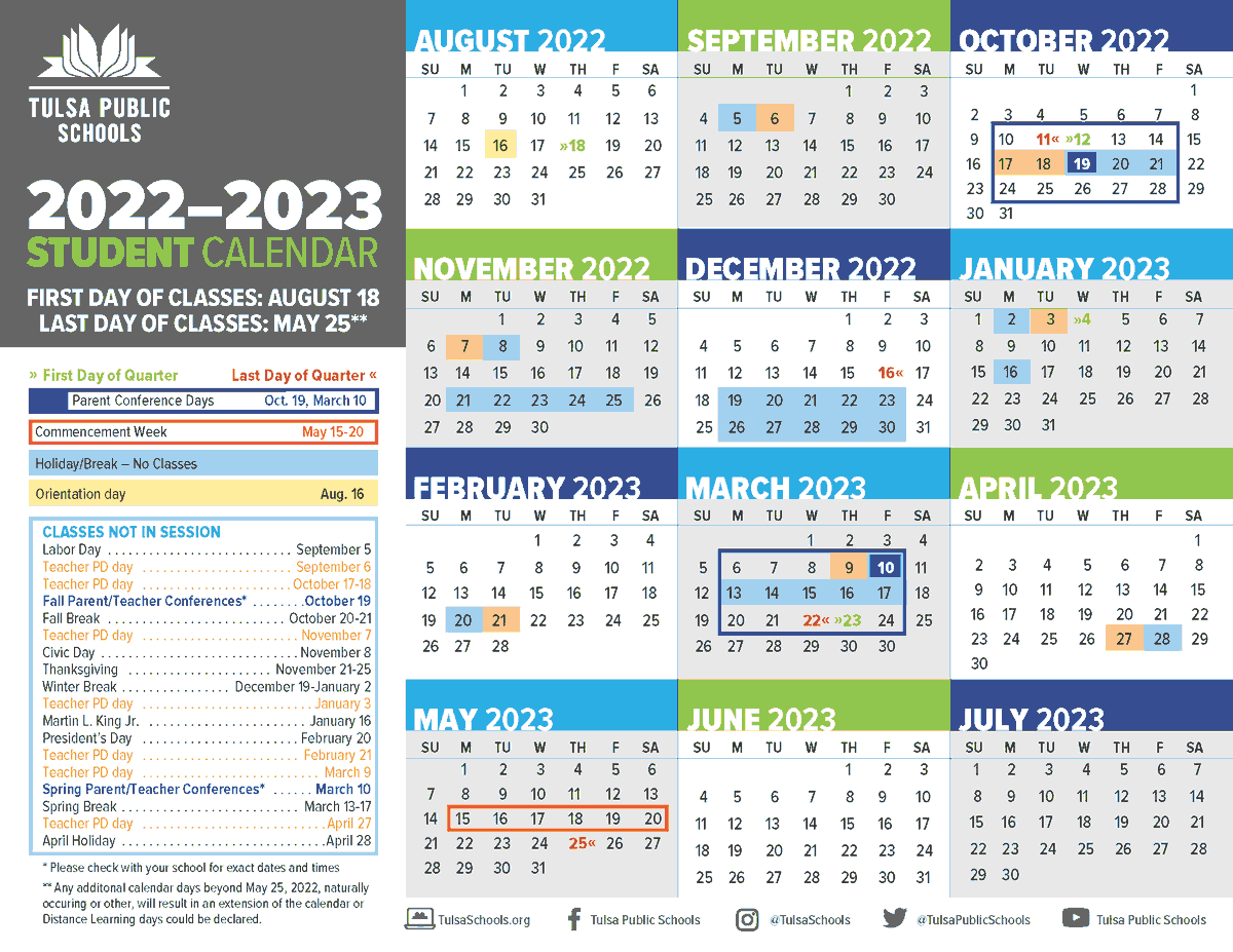 TulsaSchools's tweet photo. 🗓️ Check it out! Here is a copy of our 2022-2023 school calendar: 
 https://t.co/PoJ3OT4d7n.

🗓️ ¡Véanlo! Aquí está nuestro calendario escolar del 2022-2023: 
https://t.co/PoJ3OT4d7n https://t.co/YvhGZ1HyVr