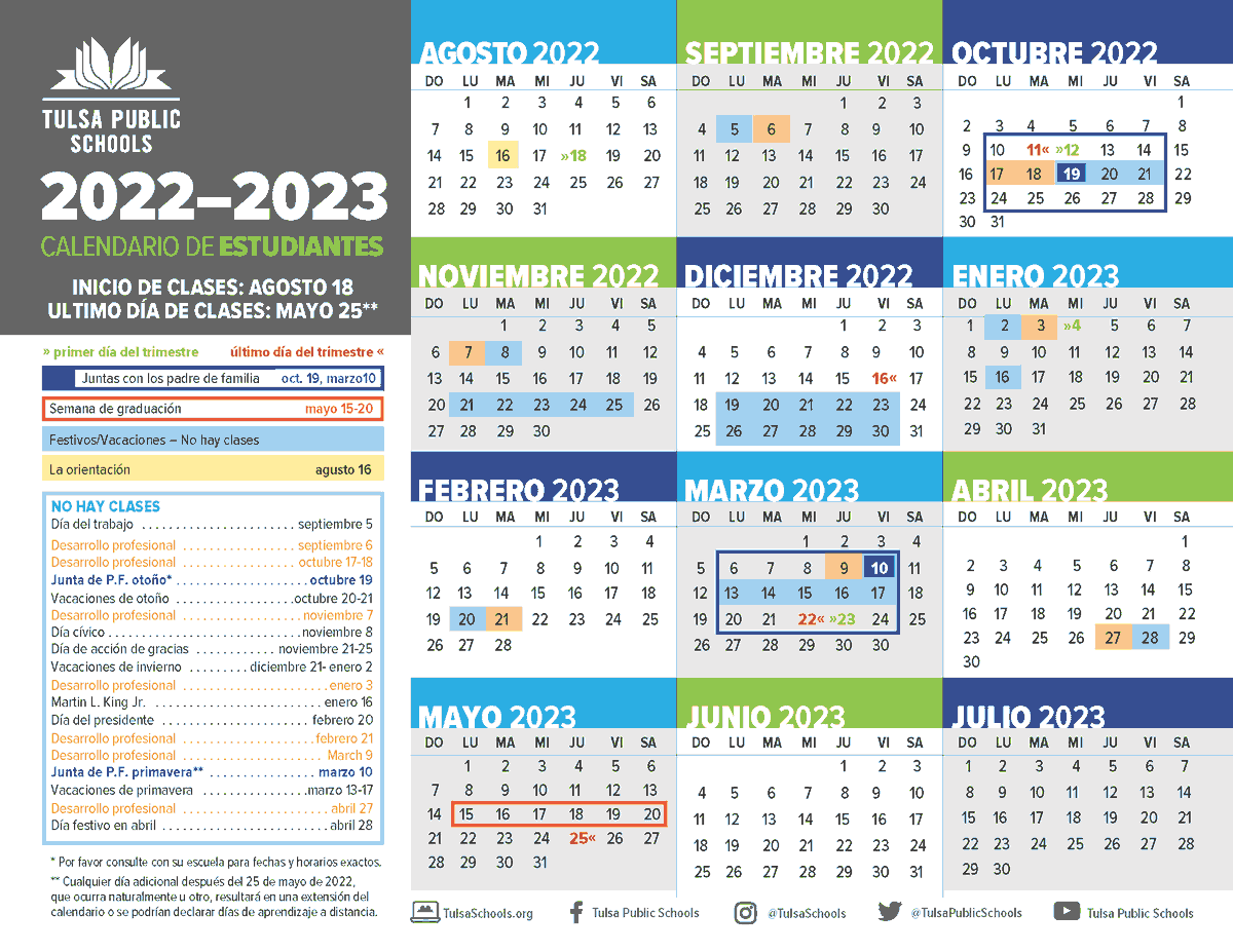 TulsaSchools's tweet photo. 🗓️ Check it out! Here is a copy of our 2022-2023 school calendar: 
 https://t.co/PoJ3OT4d7n.

🗓️ ¡Véanlo! Aquí está nuestro calendario escolar del 2022-2023: 
https://t.co/PoJ3OT4d7n https://t.co/YvhGZ1HyVr