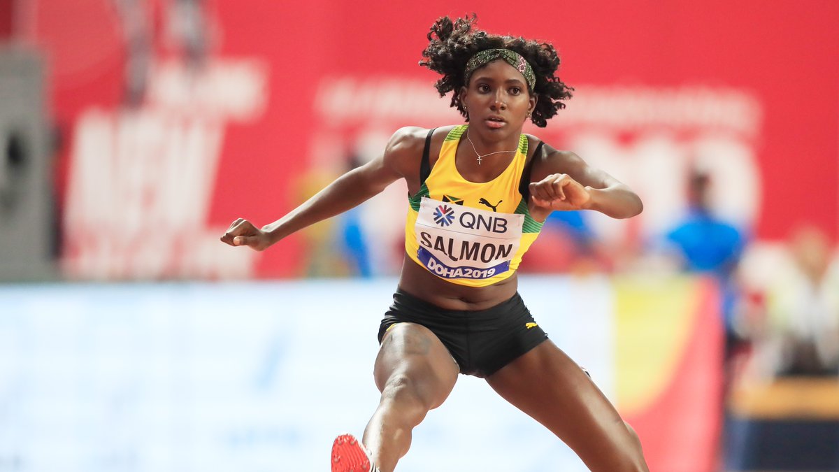 AthleticsWeekly's tweet photo. What a performance for Shiann Salmon who clocks 55.35 to win the 400m hurdles in Bermuda 🔥

She beats world 400m hurdles bronze medallist Rushell Clayton and Olympic 4x400m bronze medallist Janieve Russell 🇯🇲

#ContinentalTourGold 🇧🇲 https://t.co/TzQQ3GXxAQ