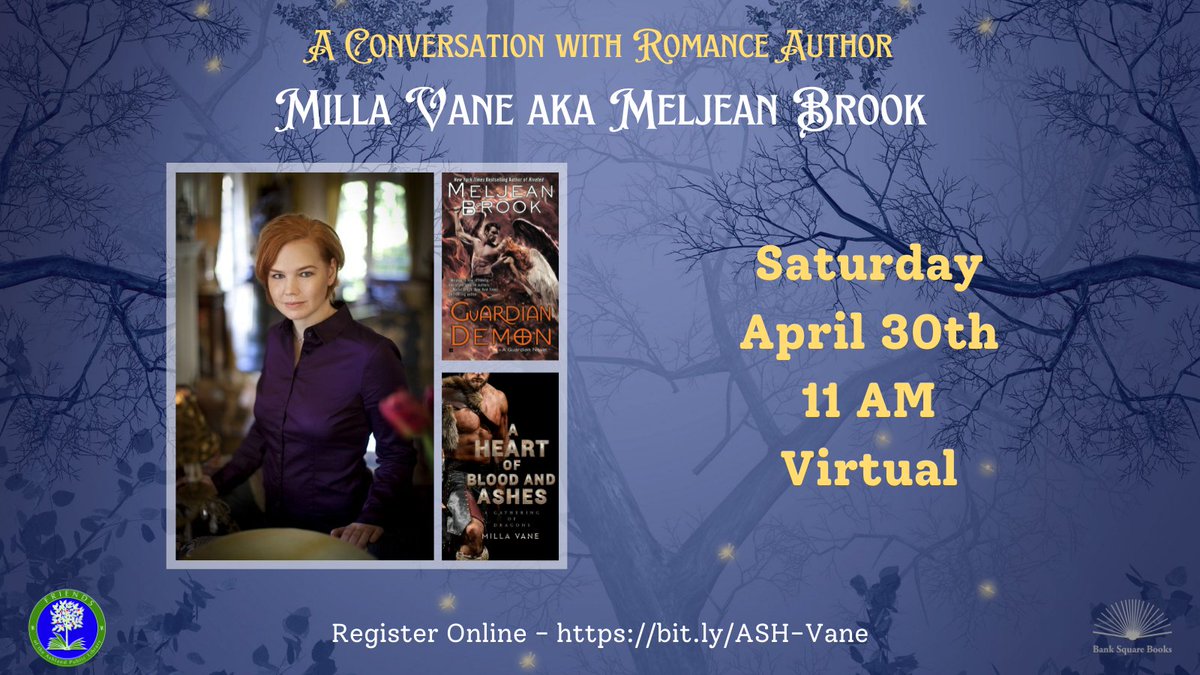This is coming up on 4/30 — you can register online at ashlandmass.com/Calendar.aspx?… 

I am also sending bookplates, so there is an option to buy a signed copy (check the link for instructions!) 

Please note that the event is eastern time (I'll be getting up early for it, lol.)