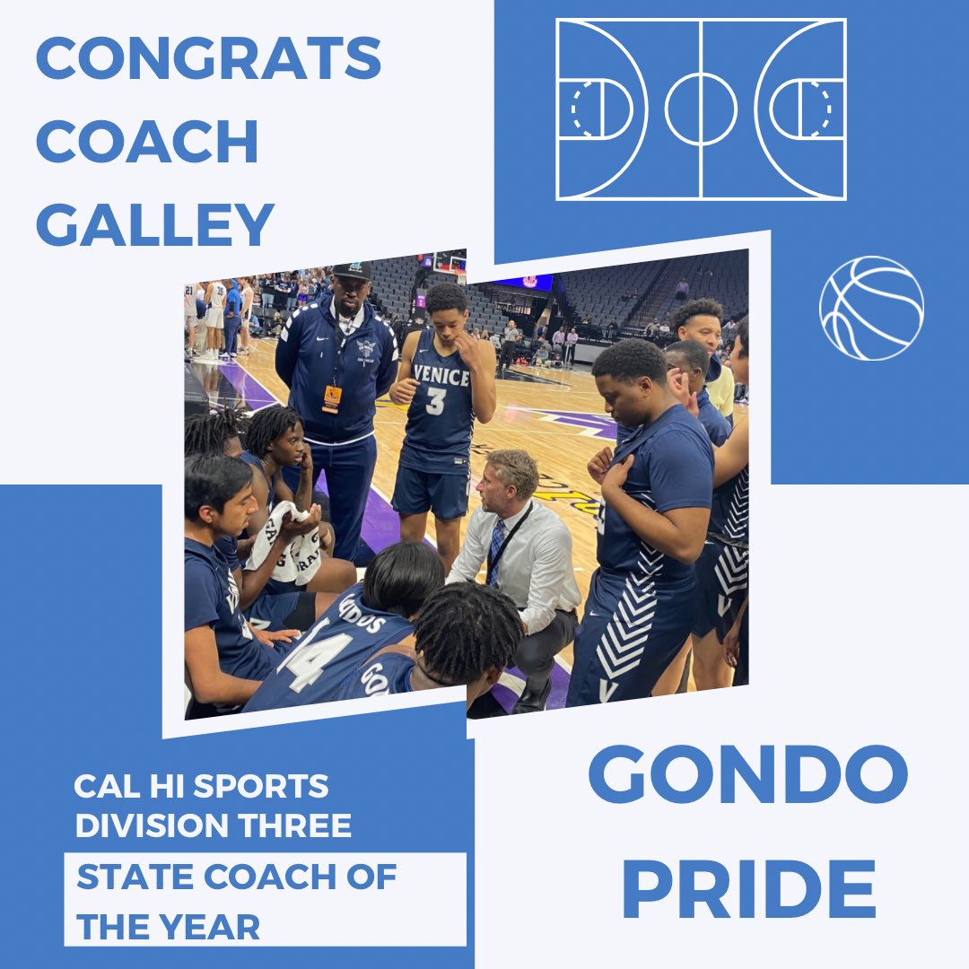 KirFarrell's tweet photo. And the accolades keep coming … Congrats Coach Galley and @VeniceBoyshoops 

#statecoach #gondopride #citysectionpride #basketball

@LAUSDSup @LASchools @LAUSD_LDWest @CIFLACS https://t.co/qZKkZUgKDI