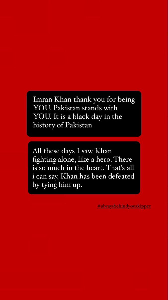 ManaalAhmed_'s tweet photo. It was all of them vs Imran Khan who was fighting for our sovereignty. What a fight he gave. 
#BehindYouSkipper #WeStandWithImranKhan https://t.co/Re09yc7NRn