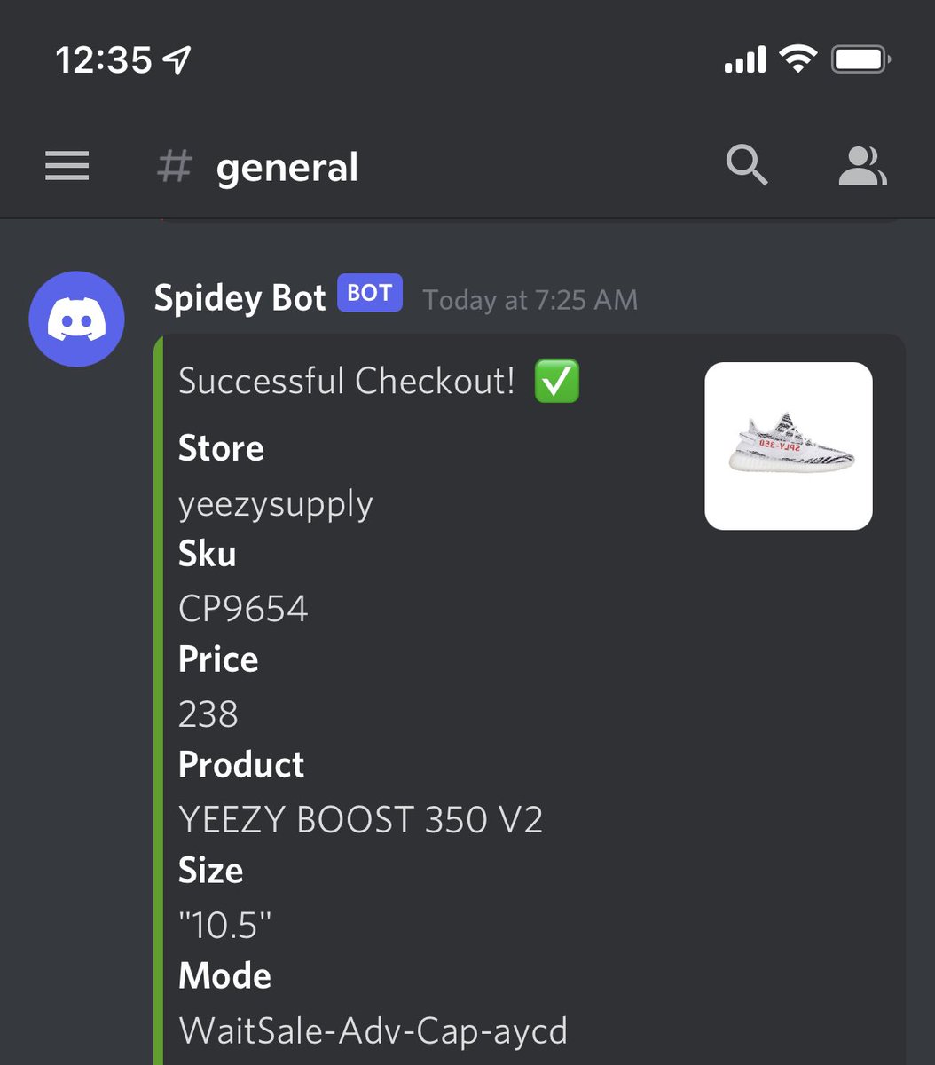 carloskickss's tweet photo. I got lucky I only got 1. @MEKRobotics keep freezing up even thou I ran on a server. 

Bot: @MEKRobotics 
Proxies: @LiveProxies @PorterProxies 
Group: @kitchenclubio https://t.co/24pHhT5Evt