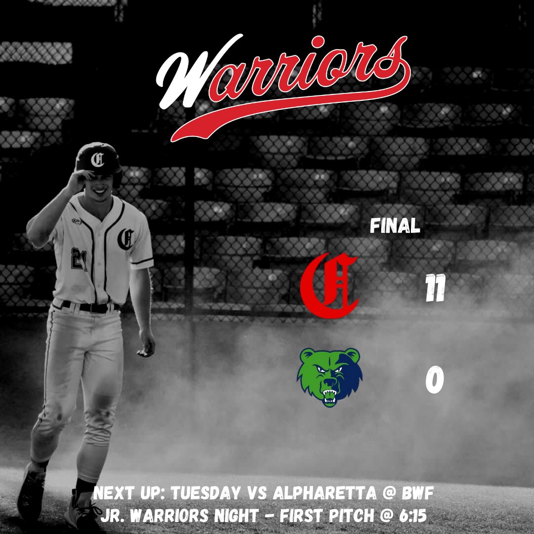 CHSBaseWarriors's tweet photo. He’s baaaaaack!
The Warriors get back in the win column behind the start of Lex Kenny. 
Kenny, Kirkman, Mullins, Green, and T. Goddard combine for the shutout. Courtwright &amp; Kenny pace the offense with multi-hit games. Back at BWF on Tuesday for a big matchup against Alpharetta!! https://t.co/SQc73w61iw
