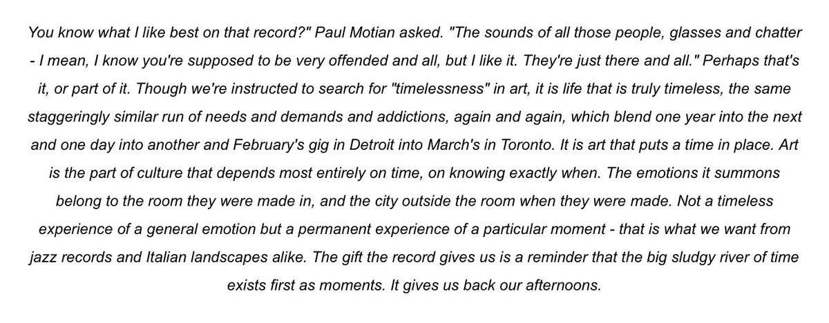 lealeata's tweet photo. “It is art that puts a time in place […] The gift the record gives us is a reminder that the big sludgy river of time exists first as moments. It gives us back our afternoons.” https://t.co/gvqm59h0R3